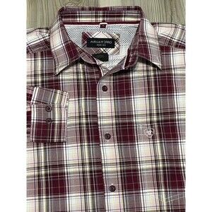 Ariat Pro Series Mens Size M Red Pink Long Sleeve Plaid Button Up Cotton Blend